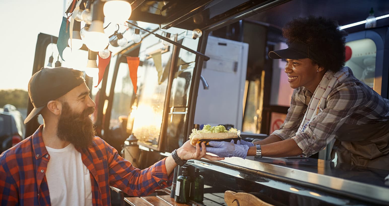 Food truck serving customers